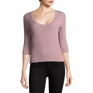 Rebecca Taylor Metallic Ribbed Scoop Neck Sweater